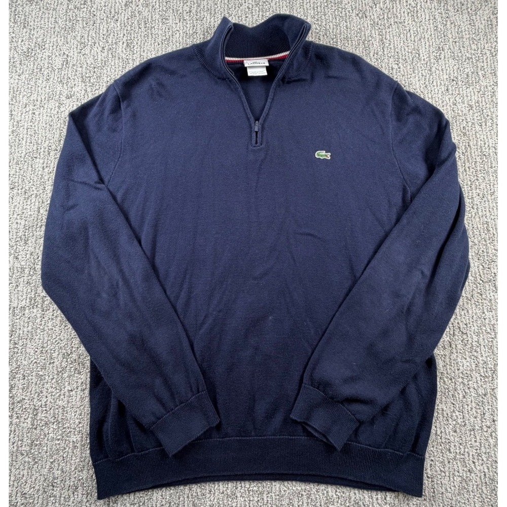 Lacoste Quarter Zip Sweater Men Size 6 Navy Blue Cotton Mock Neck AH1671